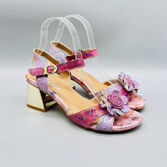 Spring Step L'Artiste Sandals Womens 7.5 Pink Flower Embellished Slingback Heel - Picture 1 of 12